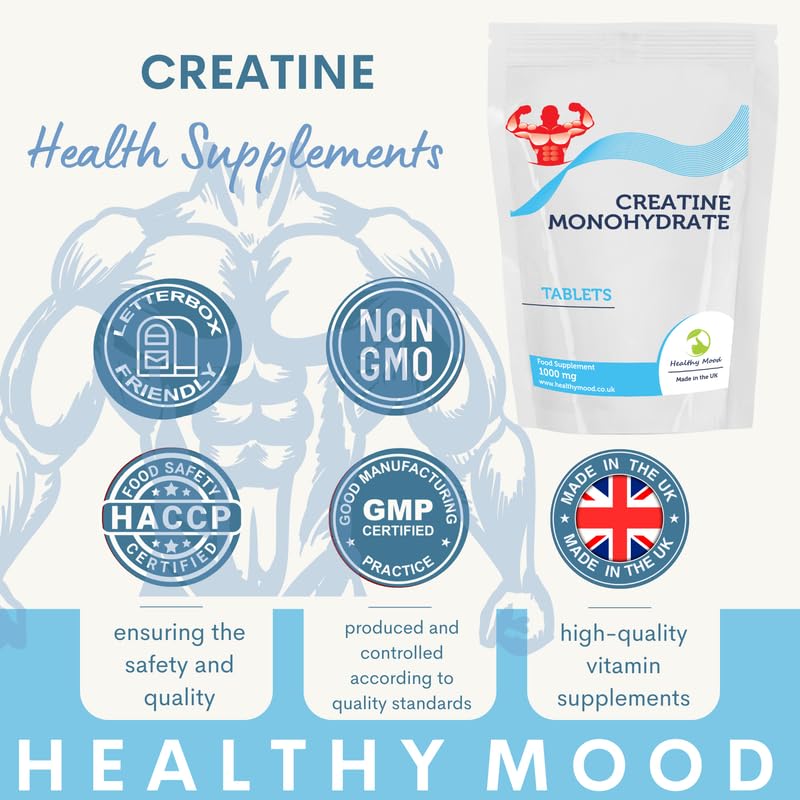 Creatine Monohydrate 1000mg 180 Tablets Pills Nutrition Health Food Supplements HEALTHY MOOD UK Quality Nutrients