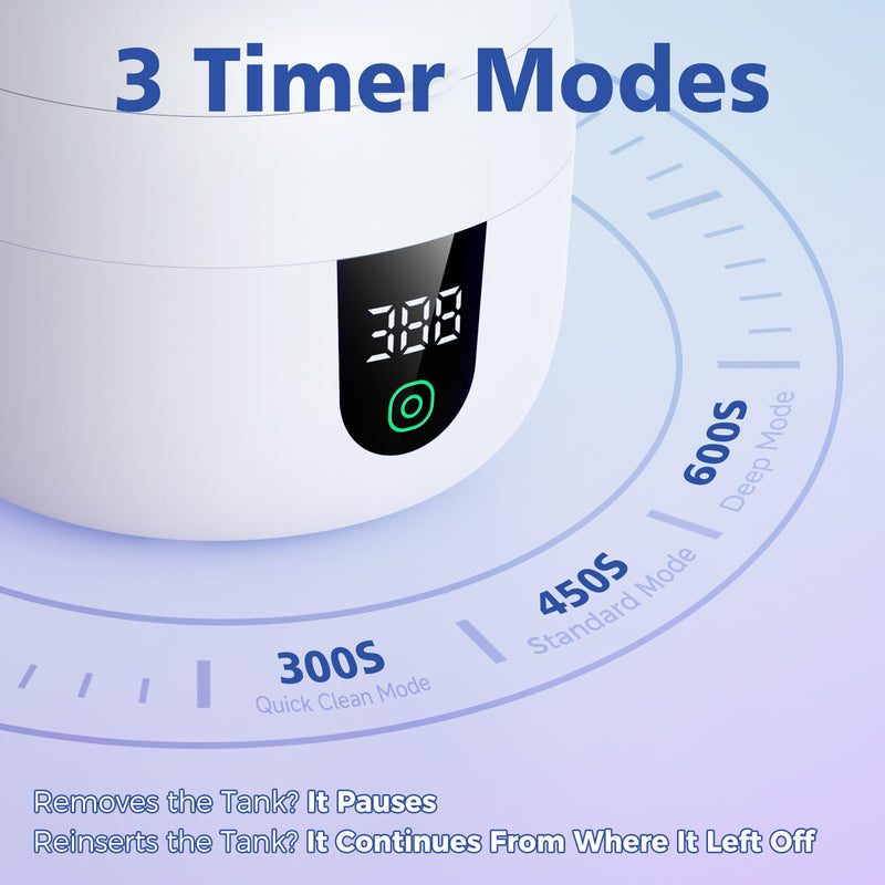 [Australia] - New Ultrasonic Retainer Cleaner Machine with Removable Inner Tank for Aligners, Mouth Guards, Jewelry ‚Äì 180ml Capacity, 45kHz Ultrasonic Cleaner, 3 Modes, Digital Timer, Smart Pause & Quiet to 30dB White 