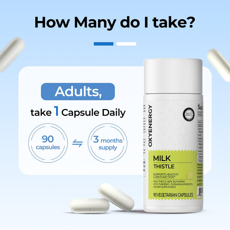 [Australia] - OxyEnergy Silymarin Milk Thistle 300mg Extract with Vitamin C, Inositol & Pueraria, Liver Detox & Repair Support, Antioxidant Support, 90 Vegetarian Capsules 1 
