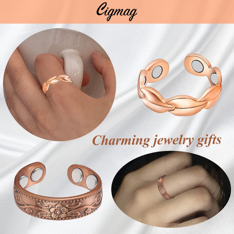 2PCS Copper Rings for Women Adjustable Solid Pure Copper Ring with Jewelry Gift Box for Birthday Anniversary 1-Fishtail & Copper Rose Gold