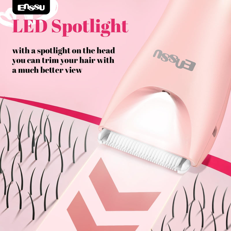 [Australia] - Bikini Trimmer for Women - 2 in 1 Pubic Hair Trimmer IPX7 Waterproof, Razors for Women with LED Light & USB Charge, Painless Electric Shaver with Ceramic Blade for Bikini Legs Arm Underarm 