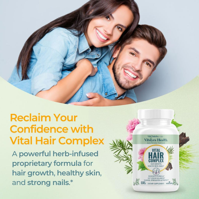VITAL NUTRITIVE Biotin Hair Growth Vitamins - Hair, Skin & Nails Supplement | Biotin & B-complex for stronger hair, skin & nails. Hormone-free, gluten-free. For women & men. 120 count.