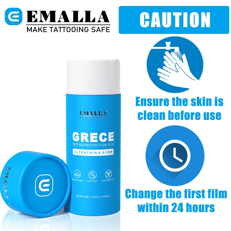 EMALLA GRECE Matte Tattoo Second Skin 20cm x 10m Roll 0.01mm Thick Tattoo Protection Film Cover Aftercare Bandage Waterproof Skin Wrap 20cm*10m Roll Ultrathin