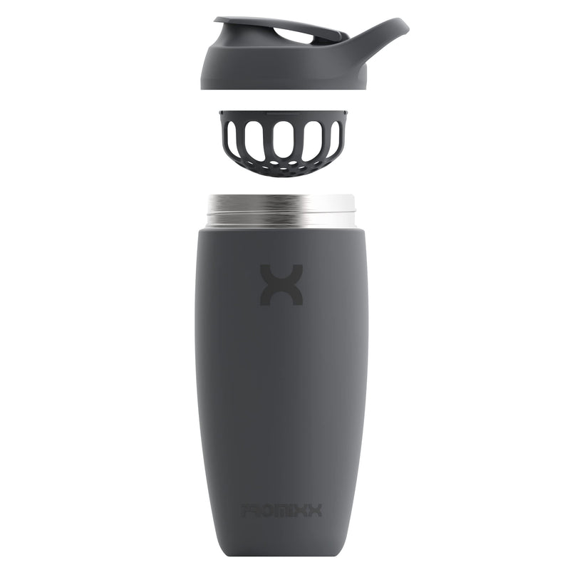 [Australia] - Promixx PURSUIT Protein Shaker Bottle New Edition - Insulated Stainless Steel Water Bottle and Blender Cup, 550ml, Graphite Grey 