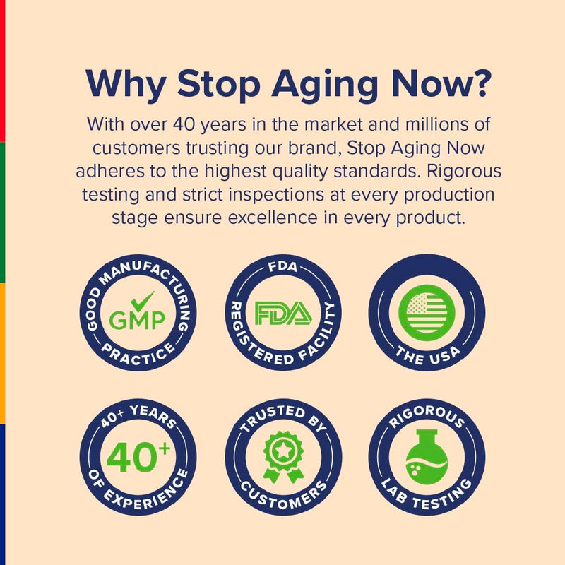Stop Aging Now - Multi Collagen Peptides Pills - Type I, II, III, IV, V, VII, VIII, X, XIII, XXII - 10 Types of Collagen - 90 Count