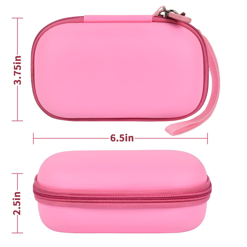 Portable 2 in 1 Contact Lens Case and Glasses Case, Traveling Contact Cases Bag Box Holder with Soak Storage Kit Included Built-in Mirror, Tweezer, Contact Lens Solution Bottle and Hand Strap-Pink Pink