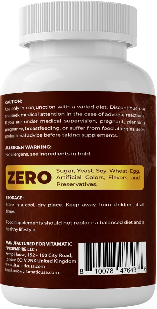 Vitamatic Grass Fed Beef Brain with Liver - 180 Capsules - Freeze Dried & Non-GMO - Pasture Raised Glandular Supplement - Made in USA