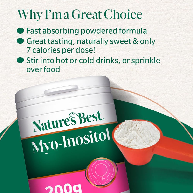 Nature's Best Myo-Inositol Powder - Suitable for Women - Fast Absorbing - Delicious & Easy to Mix - UK Made - 200g Powder, 50 Servings