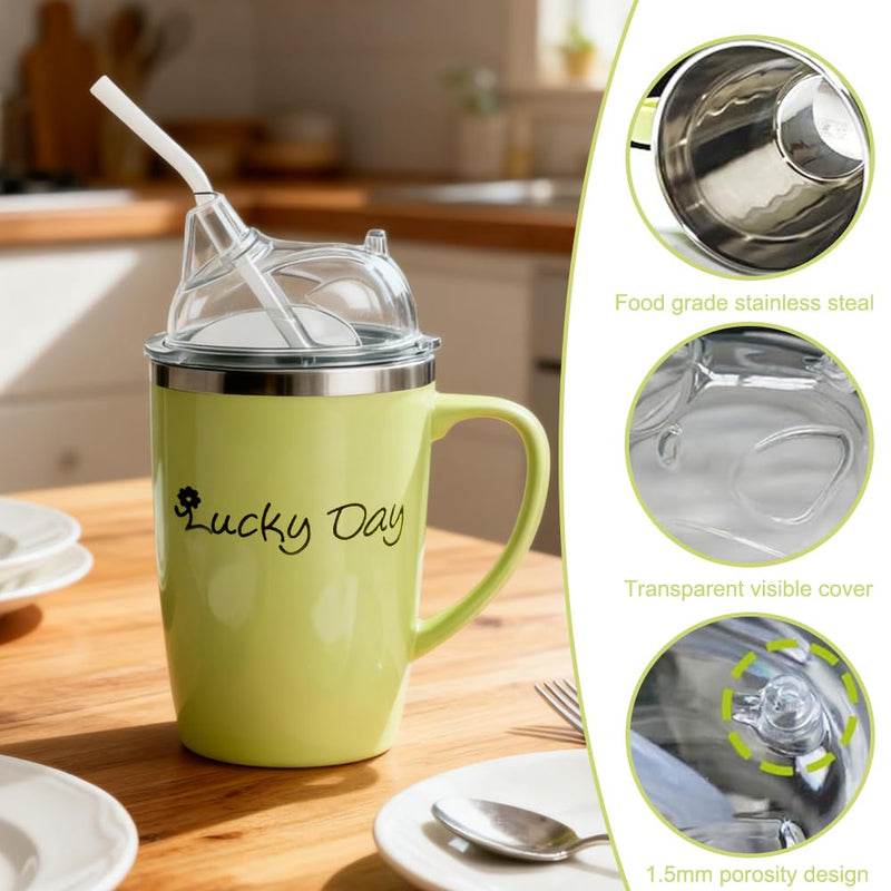 Adult Sippy Cup 350ml, 3-in-1 Beakers for Elderly with Lid And 30cm Straw, Non Spill Cups for Elderly, Anti Choke Safe Drinking Cup for Elderly Disabled Patient Maternity, Dysphagia Cups (Green)