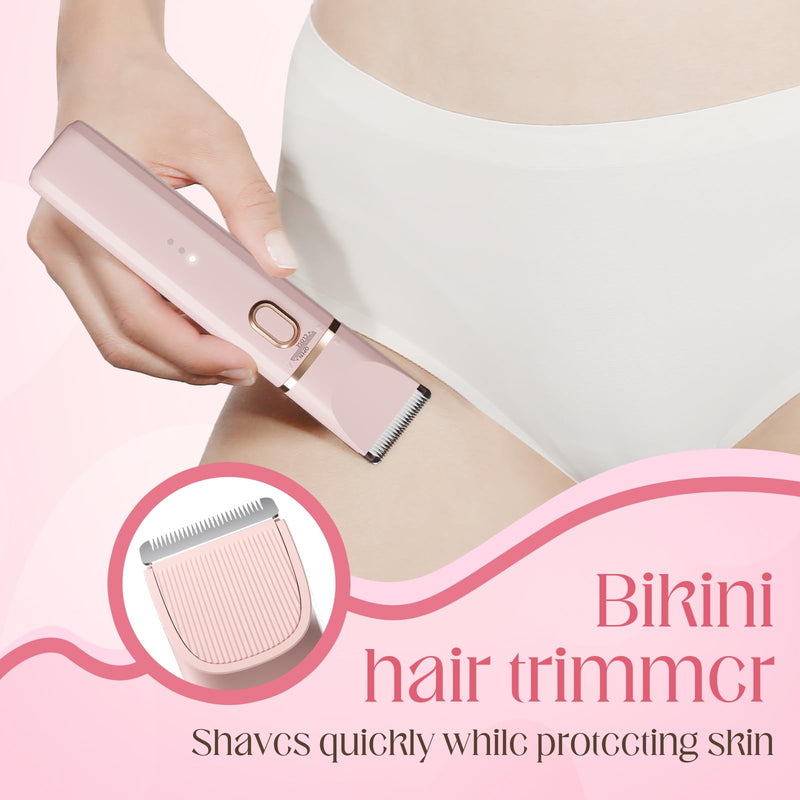 [Australia] - Bikini Trimmer for Women: 3 in 1 Gentle&Painless Electric Razor for Women,120min Cordless Runtime,USB Charge Dock,Ceramic Blade,IPX7 Waterproof Wet & Dry Use &Easy Cleaning Travel Grooming Kit (Pink) Pink 