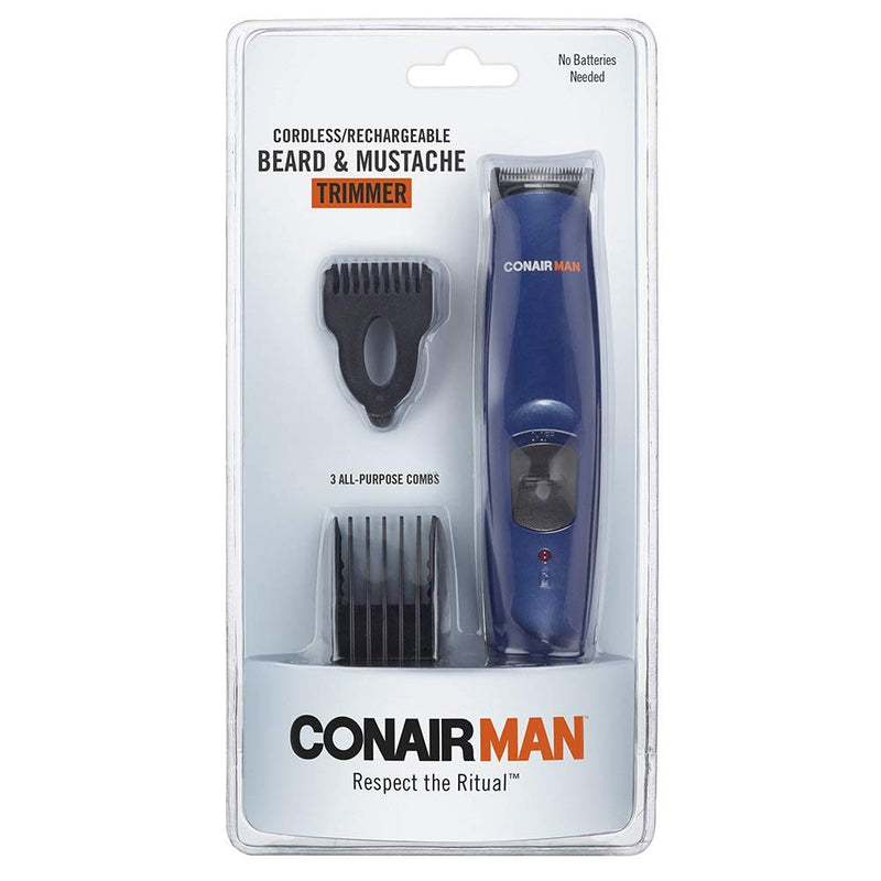 [Australia] - ConairMAN Beard Trimmer for Men Includes Nose and Ear Hair Trimmer and with 5-Position Comb Attachment, 5 piece Men's Grooming Kit, Battery Operated Blue 5 Piece Set 