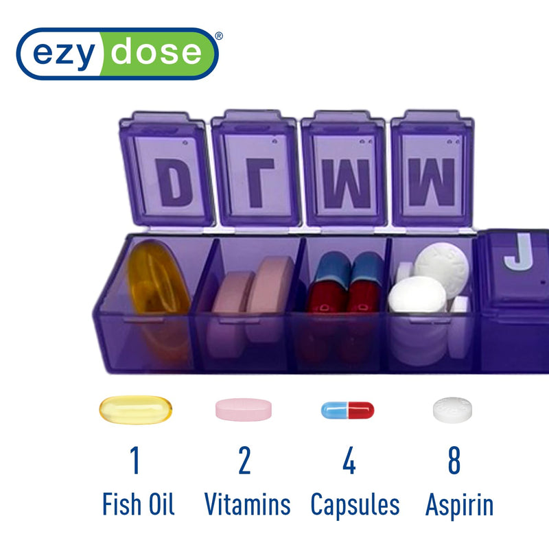 Ezy Dose Weekly (7-Day) Pill Organizer, Medicine Planner, Color May Vary | Compact Daily Vitamin & Supplement Box, Pop Up Spanish Compartments, Convenient and Easy to Use, Travel-Friendly, BPA-Free Small Compartments