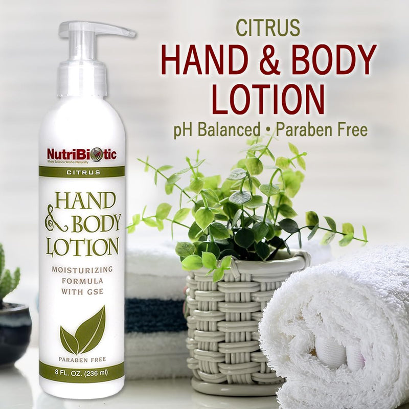 NutriBiotic – Hand & Body Lotion, Citrus, 8 Fl Oz | Biodegradable | Vegan | Gentle Moisturizing | No Dyes or Colorings | pH Balanced | with Citricidal Brand Grapefruit Seed Extract | No Parabens | Vitamin E And C, Aloe And Shea Butter, Grapefruit Seed ...
