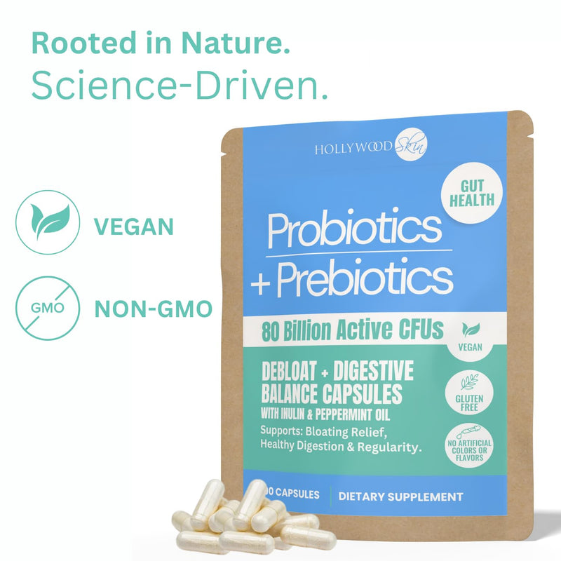 80 Billion CFU Probiotic Capsules for Women & Men | Prebiotics, Ginger & Peppermint | Reduce Bloating, Support Digestion & Gut Health | Vegan – 60 Capsules.