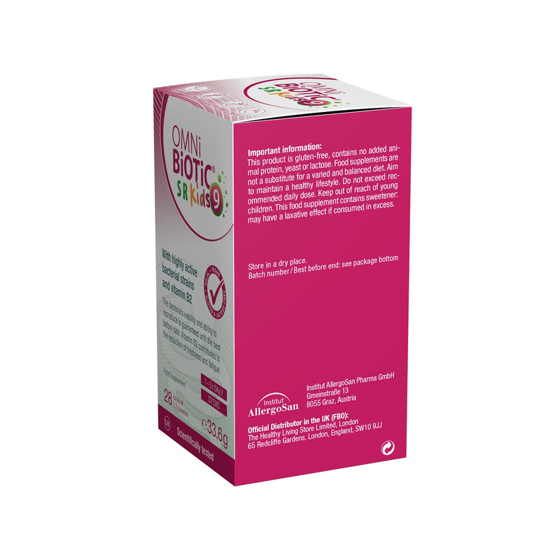 OMNi BiOTiC SR-9 Kids | Kids Probiotic with Peach Flavour | Fast Dissolve - Melts on The Tongue | 28 Sticks | Powder | Vegan & Gluten-Free | Halal | for Daily use
