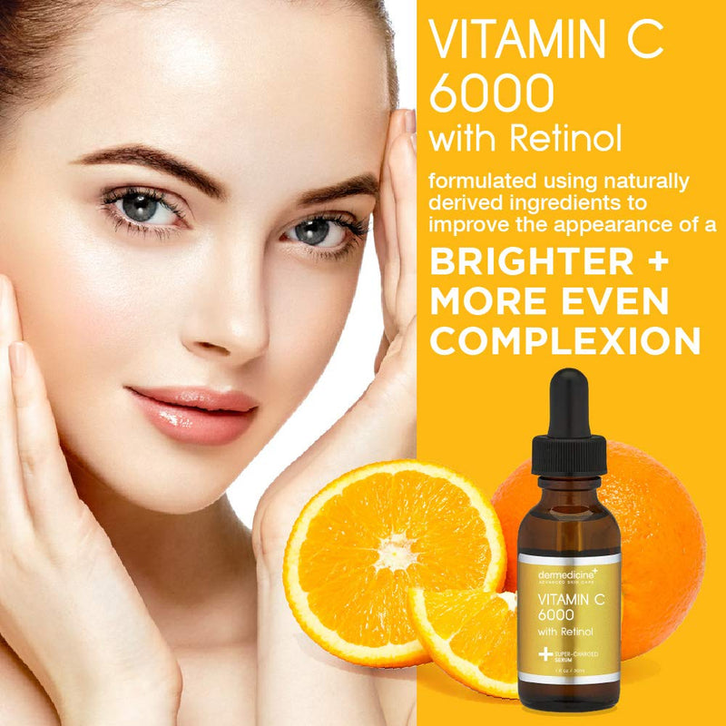 Vitamin C 6000 Anti-Aging Face Serum with Retinol, 3-Pack, 1 fl oz / 30 ml | Helps smooth the appearance of wrinkles and brightens the look of skin for a more youthful, even-toned complexion 0.33 Fl Oz (Pack of 3)