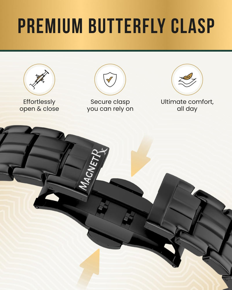 [Australia] - MagnetRX¬Æ Magnetic Bracelets for Men - EllipseMAX 5X Strength 5,000 Gauss Magnets - Designed in USA & Patent Pending - Premium Titanium Mens Magnetic Bracelet & Adjustable Length (Black) Black 5X Strength - EllipseMAX (5,000 Gauss) 