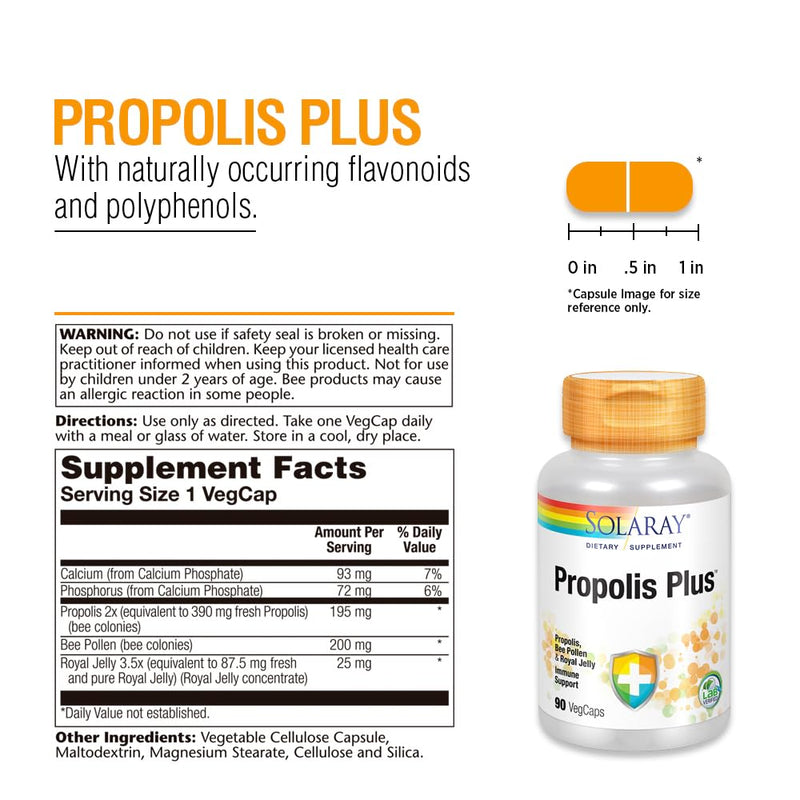 [Australia] - SOLARAY Propolis Plus | Healthy Immune System Support with Propolis, Bee Pollen & Royal Jelly | 90 VegCaps 