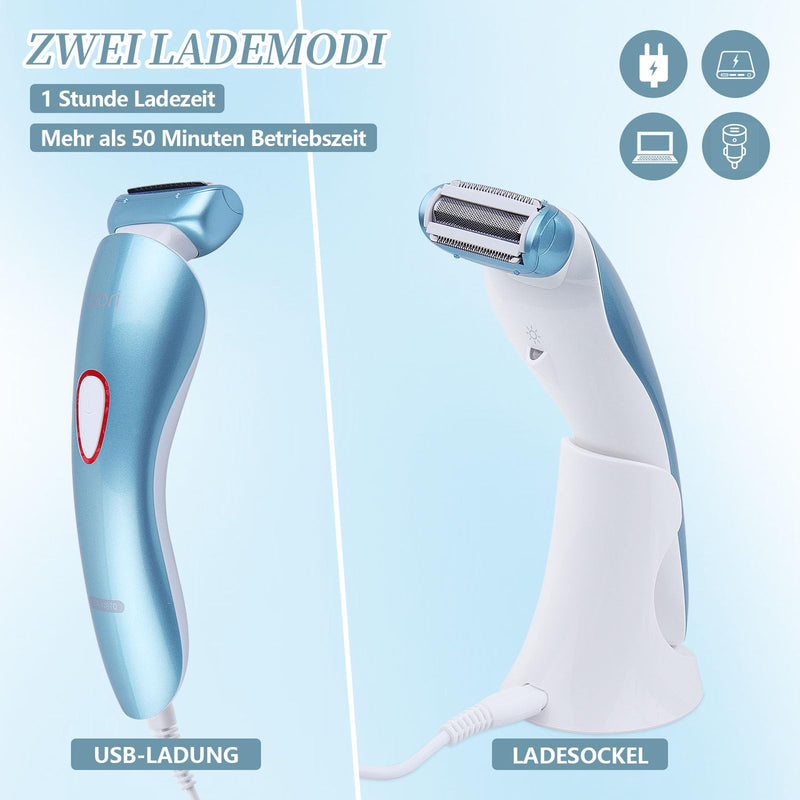 [Australia] - Electric Shaver for Women, Painless Women's Shaver with LED Light, USB Rechargeable Women's Shaver for Face Legs Armpits Bikini, Cordless Wet and Dry Shaver for Women Blue & White 