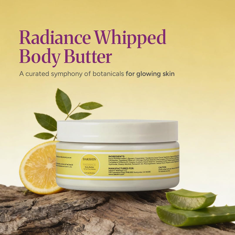 DAKSHIN Radiance Whipped Body Butter | Shea & Cocoa Butter with Goji, Kakadu Plum, Argan Oil & Vitamin E | Deep Nourishing Glow Moisturizer for Dry Skin | 236ml
