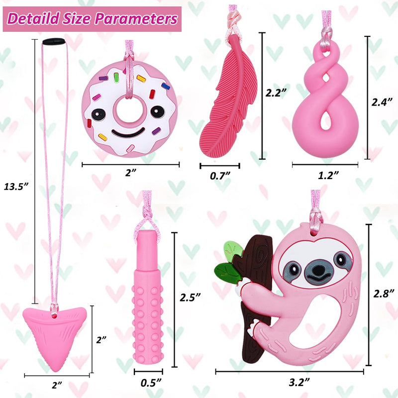 [Australia] - Chew Necklaces for Sensory Kids, Silicone Chewy Necklace Sensory Stim Toy for Girls Boys, 6 Pack Sensory Chew Toys for Kids Teens Adults with Autism Anxiety ADHD SPD or Other Sensory Needs - Pink Pink Sloth 