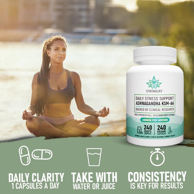 Ashwagandha KSM-66 Capsules 240-6000mg for Stress Relief, Energy, and Mental Clarity | High Strength, Like Tablets, Patches and Powder