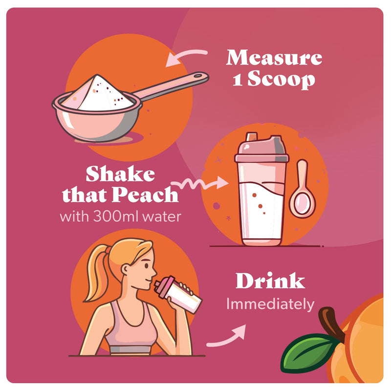 Mean Peach, Peach Flavour Creatine Monohydrate Powder - for Women! 408g tub, containing 60 Servings with 5g Creatine per Scoop. Vegan.