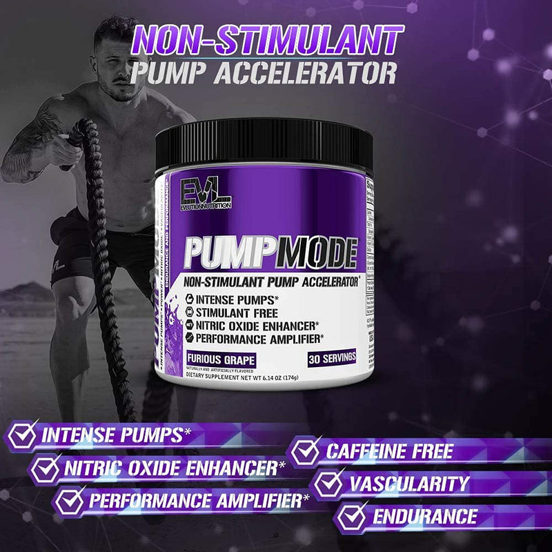 [Australia] - EVL PumpMode Nitric Oxide Supplement - Nitric Oxide Booster Pump Pre Workout Powder with Glycerol and Betaine for Muscle Recovery Growth and Endurance - Stim Free Pre Workout Drink (Furious Grape) Furious Grape 