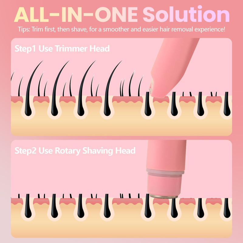Bikini Trimmer for Women, 2-in-1 Waterproof Dual Head Shaver, Electric Razors for Women (Pink) Pink