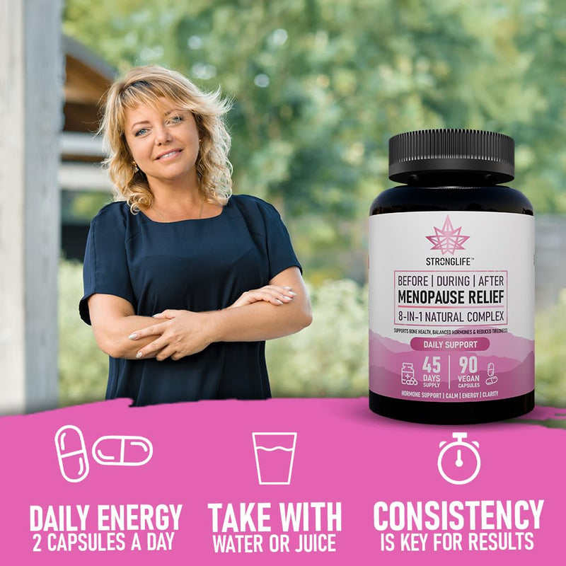 Menopause Support Capsules – Before, During & After – Red Clover, Ashwagandha, Maca, Ginseng, Sage, Magnesium, B6, D3 – 90 Capsules (45-Day Supply)