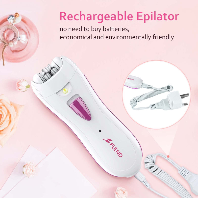 Epilator for Women, Smooth Glide Epilator Facial and Body Hair Remover with LED Light Rechargeable Hair Removal Device for Face, Bikini, Armpits, Arms, and Legs White-pink