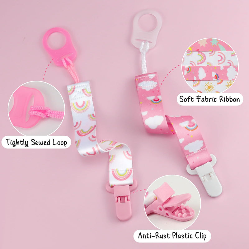[Australia] - 4 Pack Pacifier Clips for Boys Girls, Dummy Clips Baby with Adapters, Silicone Binky Clips for Baby Teething Toys Baby Shower (Pink+White) Pink+White 