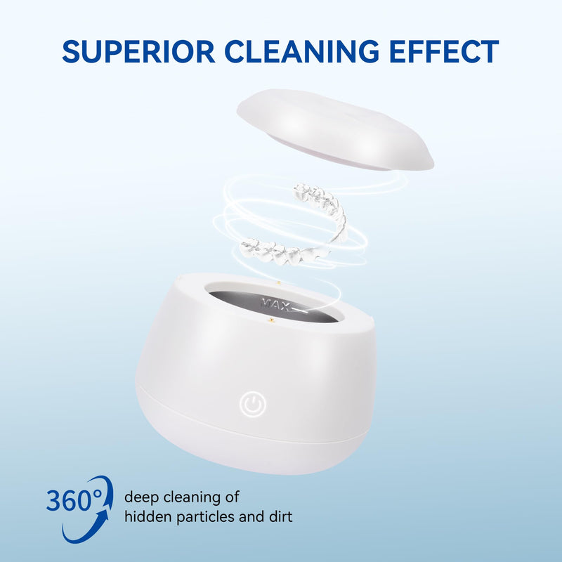 [Australia] - Ultrasonic Retainer Cleaner,48KHz Retainer Cleaner Machine, 220ML Capacity - Denture Cleaner for Mouth Guards, Aligners, Night Guard, Braces, Jewelry & Daily Oral Care White 