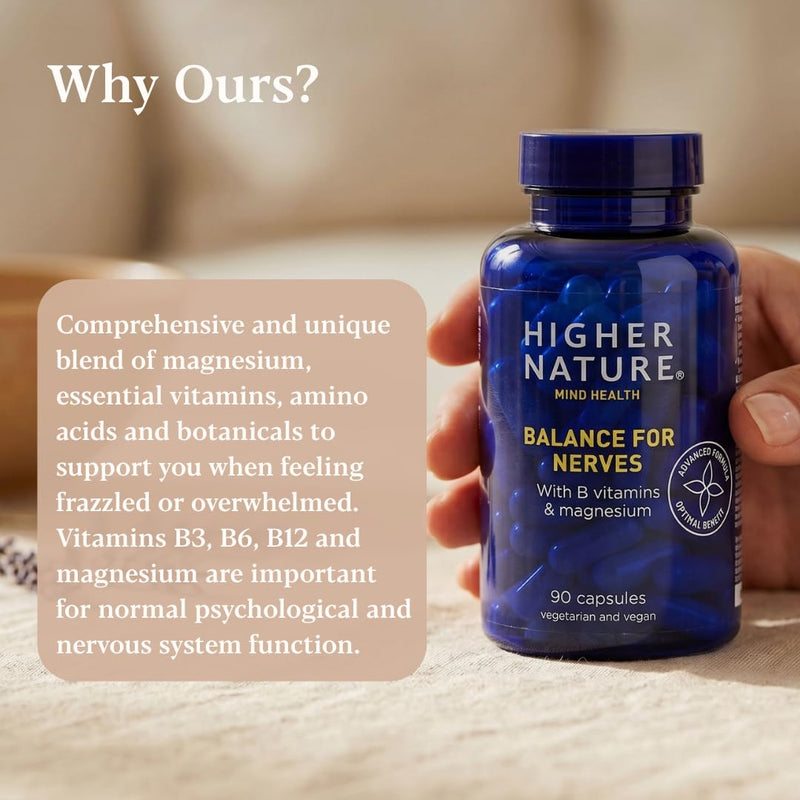 Higher Nature - Balance for Nerves - B Vitamins & Magnesium - Supports The Nervous System - Vitamins B3, B6 & B12 - Vegetarian & Vegan - 90 Capsules 90 count (Pack of 1)