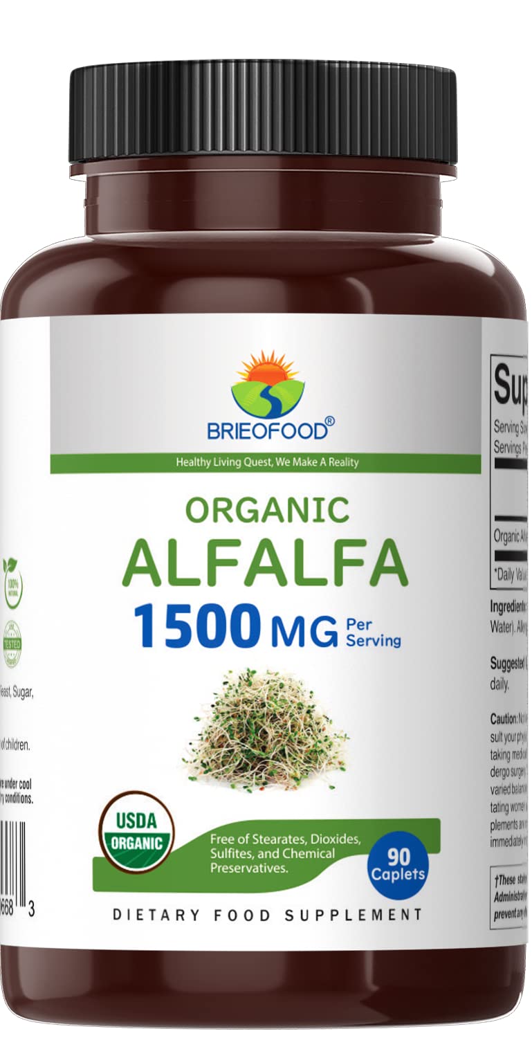 [Australia] - Brieofood Organic Alfalfa 1500mg, 45 Servings, Vegetarian, Gluten Free, 90 Vegetarian Tablets 