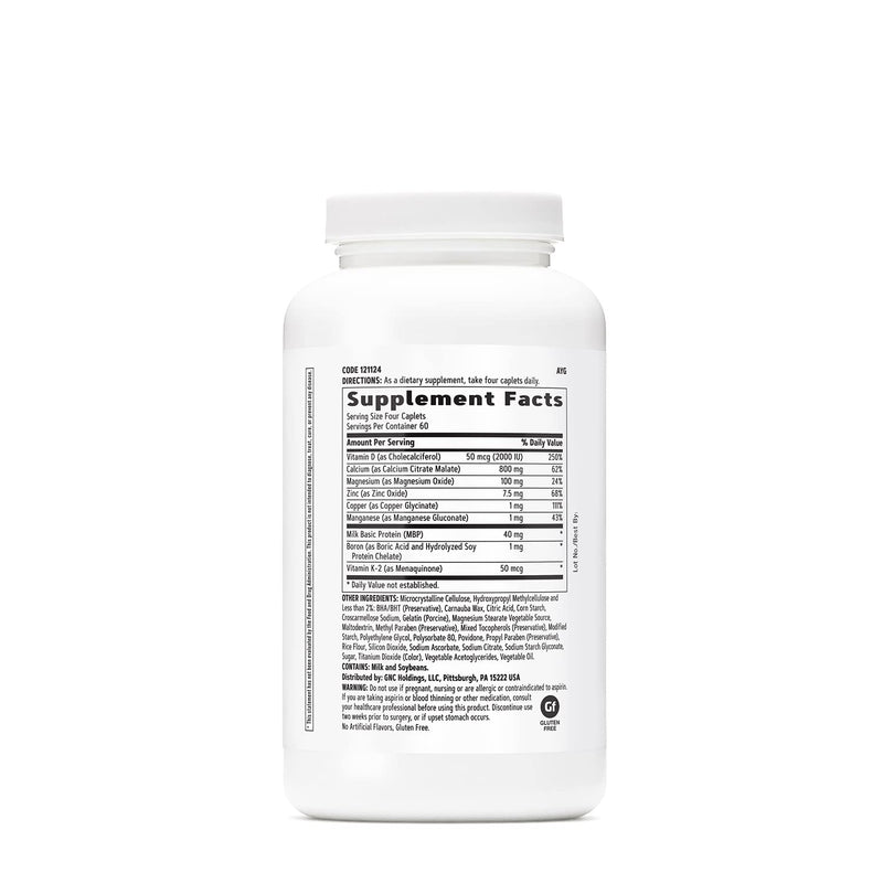 GNC Calcium Complete 800mg, Supports Bone Density, 240 Caplets, 60 Servings | Combines Calcium, Magnesium, Vitamin D3 and Vitamin K2 to Support Bone Building and Maintenance, Gluten-Free