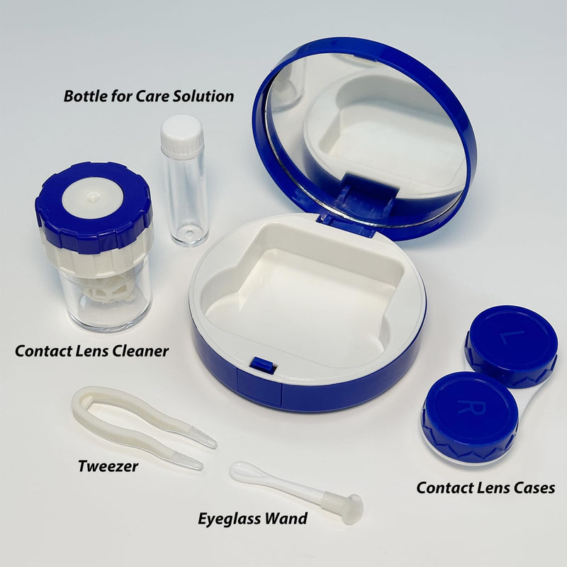 [Australia] - Contact Lens Case with Cleaner Washer,Contact Case with Mirror Tweezers Remover Tool Solution Bottle for Travel (Klein blue) Klein blue 