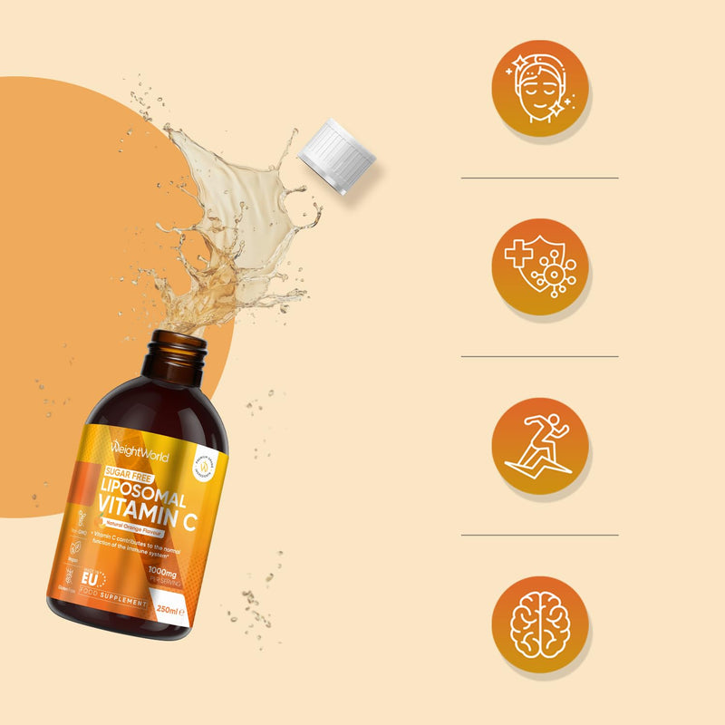 Liposomal Vitamin C Liquid - 250ml - Natural Orange Flavour - Sugar-Free & Gluten-Free - 1000mg per Serving - Easy-to-Absorb Sodium-L-Ascorbate Form - Non-GMO & Vegan-Friendly VIT C Supplements