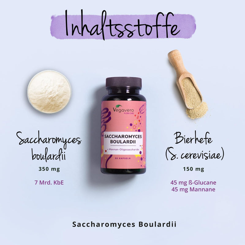 [Australia] - Saccharomyces boulardii Vegavero® | High dosage: 350 mg per unit - 7 billion active yeast cultures | With beta glucans and MOS from brewer's yeast | Vegan & No Additives | German production | 90 capsules 