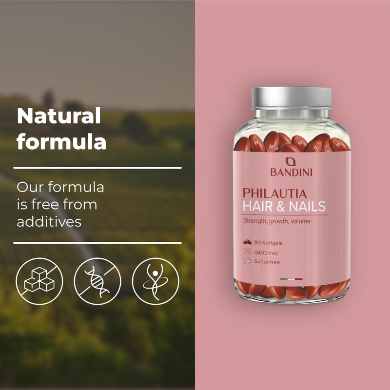 Bandini® Hair & Nails 90 Softgels – 3-Month Supply | Supplement with Omega-3, Vitamins, Minerals and Amino Acids | Fortifying for Hair and Nails, Growth and Volume | Support for Strong Hair and Nail