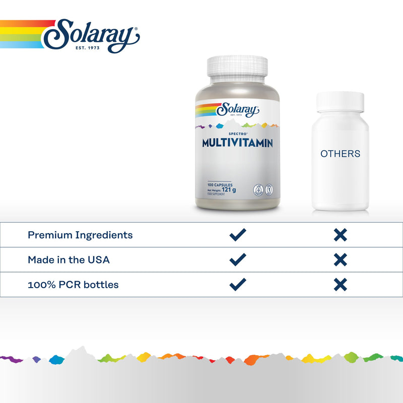 Solaray Multivitamin Spectro for Men & Women - 100 Capsules | 1-A-Day Formula with Iron | 30 Vitamins, Minerals & Botanicals | Bone, Immune & Energy Support