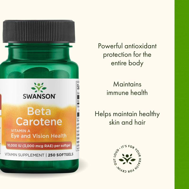 [Australia] - Swanson Beta-Carotene - Vitamin A Supplement Promoting Immune Health, Eye & Skin Health - Natural Wellness Formula - (250 Softgels, 3000mcg Each) (2 Pack) 