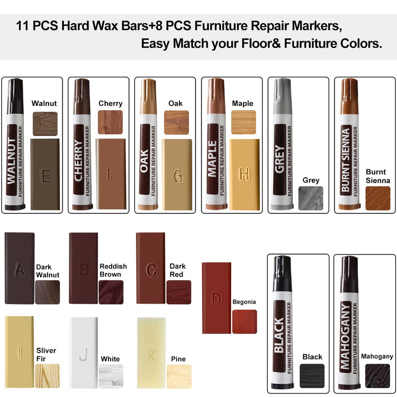 [Australia] - Floor Repair Kit with Heat Pen, Wood Laminate Vinyl Furniture Hardwood Linoleum Lvp Repair Wax Kit Touch Up Marker Cover Scratches, Stains, Cracks, Holes for Floor, Door, Cabinet, Table, Stairs etc. 