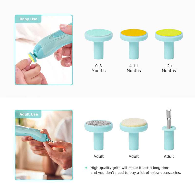 [Australia] - Baby Nail Trimmer Electric, Lupantte Safe Baby Nail File, Baby Nail Clippers with Light and 6 Grinding Pads for Newborn Infant Toddler or Adults Toes and Fingernails, Kids Nail Care, Polish and Trim Green 