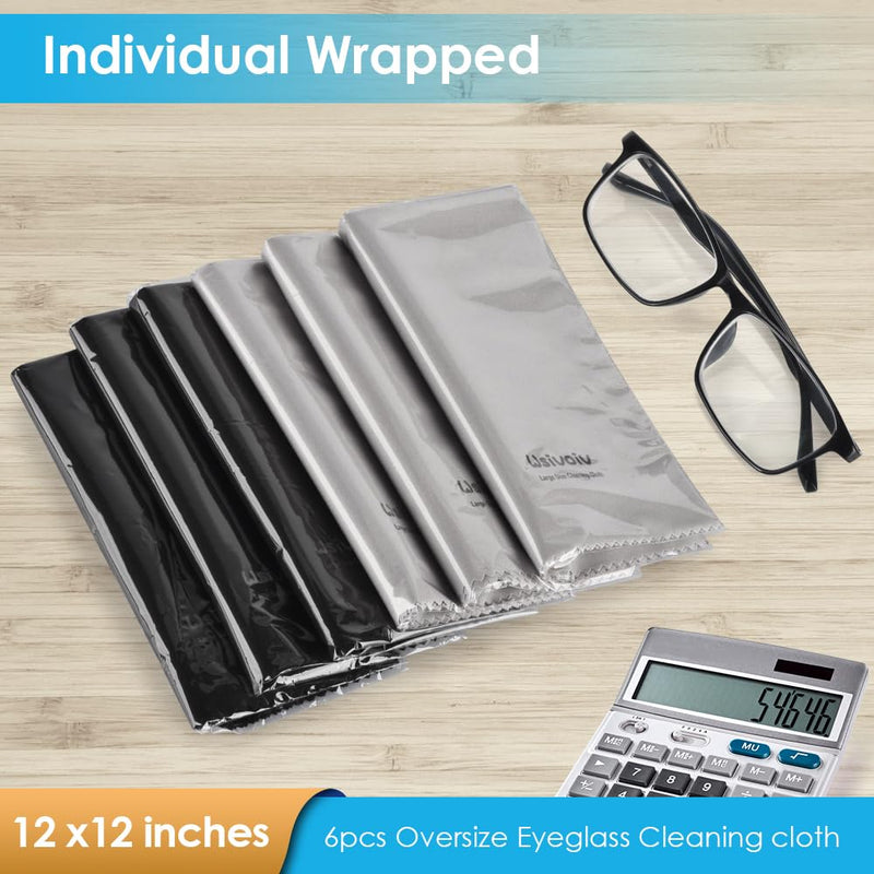 [Australia] - 6PCS Large Eyeglass Cleaning Cloths, 12 x12 inches Glasses Cleaner, Individually Wrapped, Premium Microfiber Cleaning Cloth for Glasses, TV, Laptop Screens and Lens, Easier to Grip and Use 