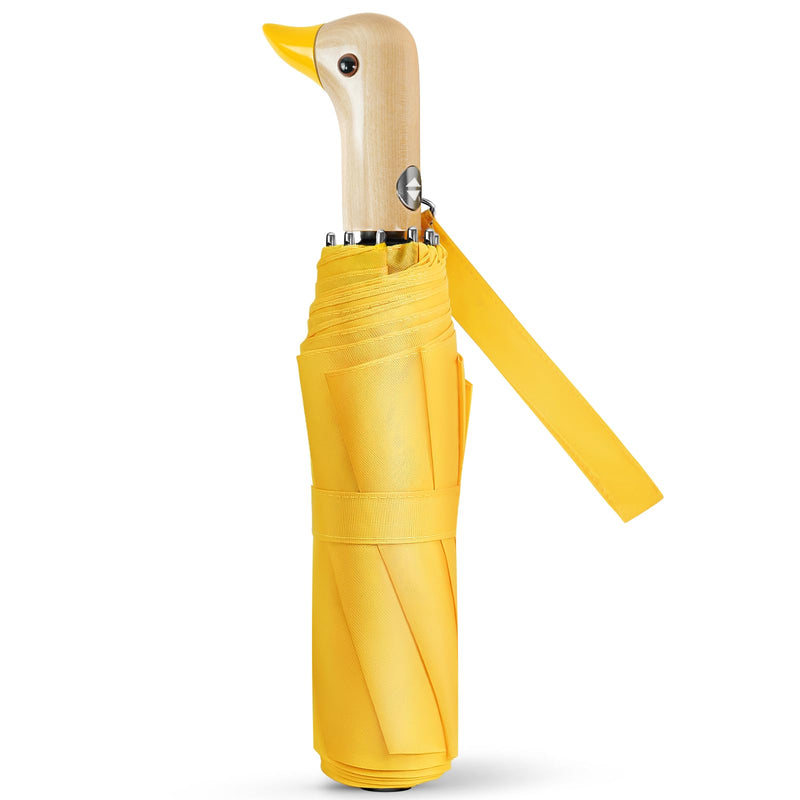 Yellow Duck Auto Umbrella - Travel Folding Fancy Lemon Night Umbrellas Windproof Mini Duck Handle for Women Girls Boys Teens