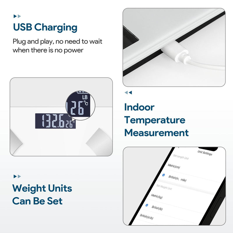 [Australia] - Accurate LED Display Bathroom Scale with Mobile App for Body Composition Analysis, Smart Digital Body Fat Scale (White) White 