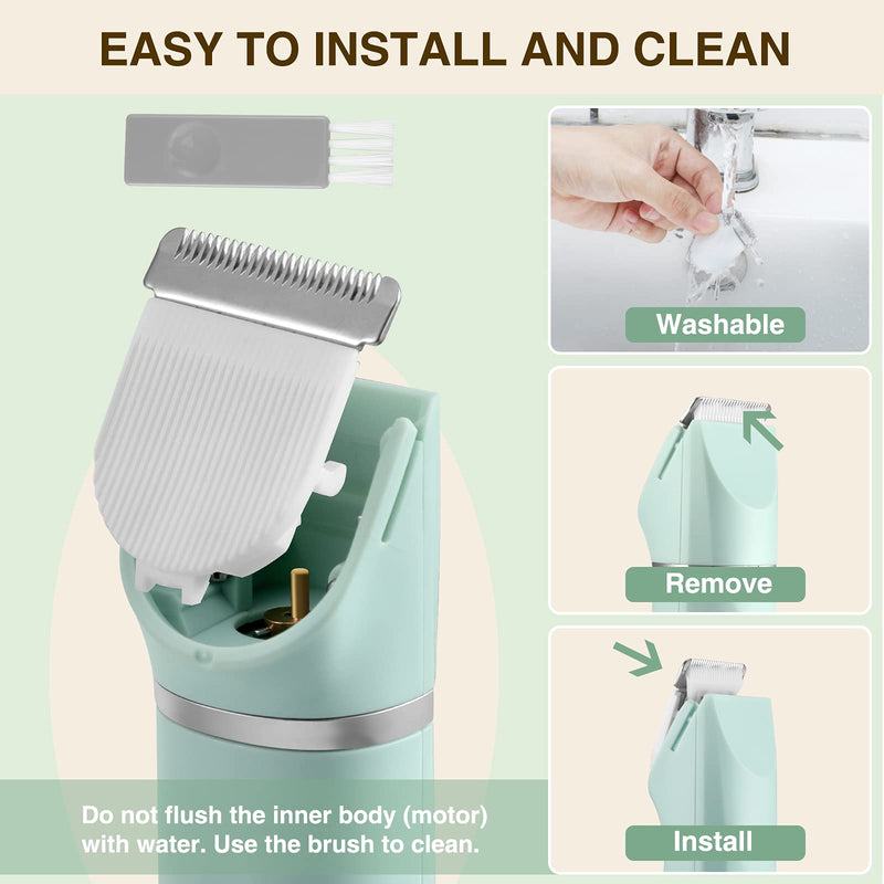 [Australia] - Bikini Trimmer for Women,IP7X Waterproof Wet/Dry Groin Shaver,Electric Ball Trimmer Pubic Hair Trimmer Shaver,Snap-in Ceramic Blades,Green Blue 