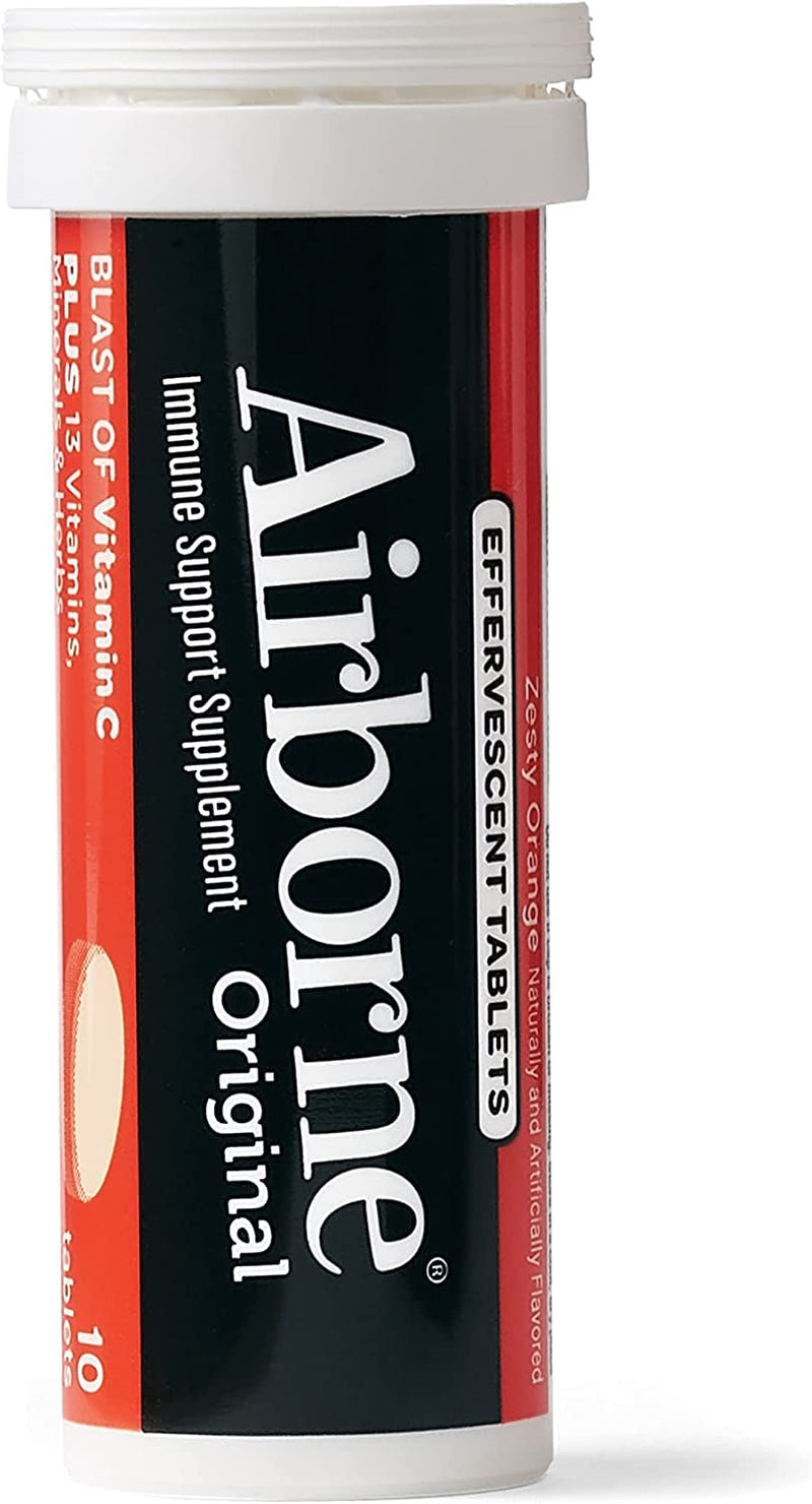 Airborne 1000mg Vitamin C with Zinc Effervescent Tablets, Immune Support Supplement with Powerful Antioxidants Vitamins A C & E - 10 Fizzy Drink Tablets, Zesty Orange Flavor (Zesty Orange (Pack of 3))