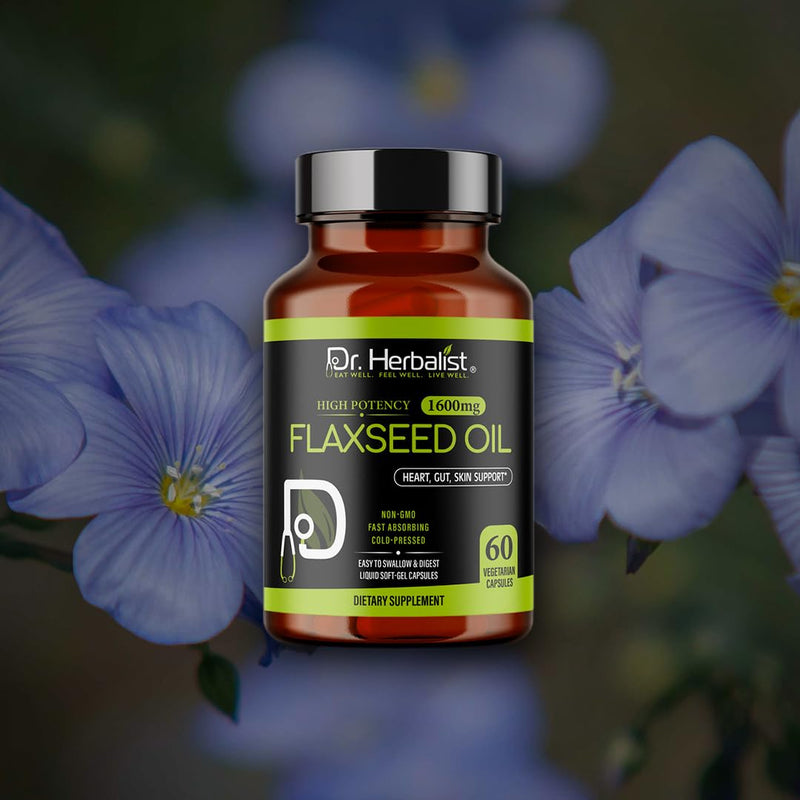 [Australia] - Dr. HERBALIST Flaxseed Oil 1600mg - 60 Capsules - Vegan, Gluten-Free, Source of Omega-3, 6 & 9 for Daily Nutrition 